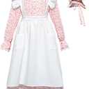 Colonial Dress Girls Laura Ingalls Wilder Costume Pioneer Dresses for Girls (9-10Y, Pink)