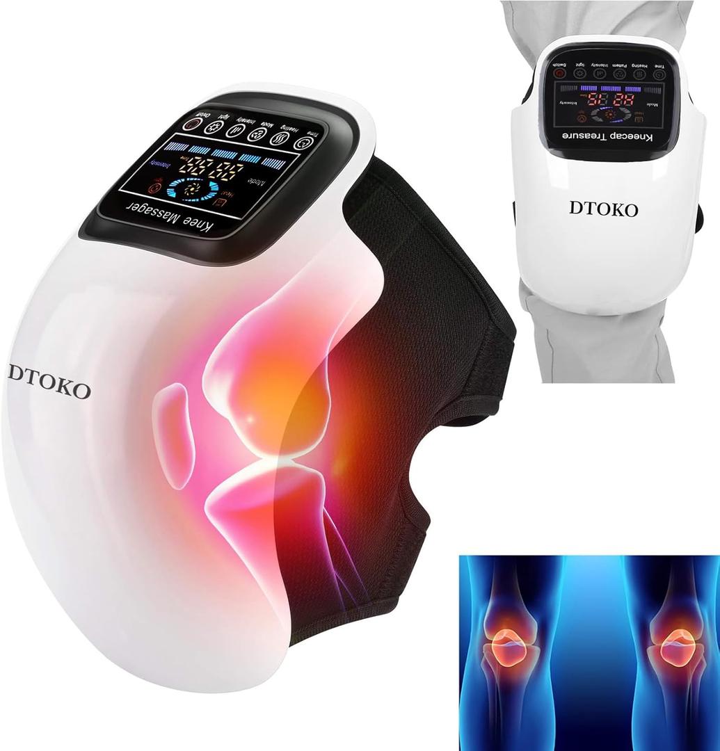 DTOKO Knee Massager -Large Screen, Adjustable Temperature, Cordless Knee Massagers with Heat and Vibration, Portable Wearable Knee Massager New Years Eve Valentine's Day Gift for Family - White