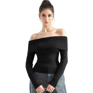 Isinossilk Women Off Shoulder Sweaters Long Sleeve Size M