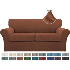 Turquoize 3 Piece Sofa Covers for 2 Cushion Couch Sofa Slipcover Soft Couch Cover for DogsWashable Sofa Furniture Covers with 2 Individual Cushion Covers (2 Cushion Sofa, Caramel)