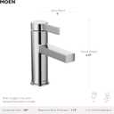 Moen Beric Chrome Modern One-Handle Single Hole Bathroom Faucet with Drain Assembly and Optional Deckplate for your Bath Sink, 84774