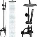 gotonovo Outdoor Shower Fixtures SUS304 Stainless Steel Rain Shower Kit Faucet High Pressure Wall Mount 2 Dual Function 8 Inch Showerhead and Handheld Spray Combo, Single Handle, Matte Black