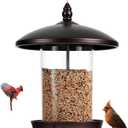 Metal Bird Feeder for Outdoors Hanging,3.0LB Seed Feeder,Easy to Fill & Clean,360° Feeding,Weatherproof Roof for Gardens and Wild Birds,Brown