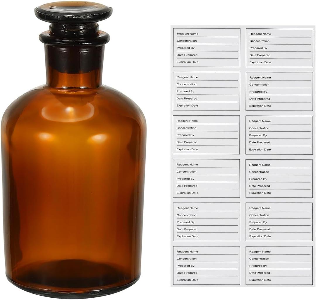 PATIKIL 250ml Glass Reagent Bottle, Narrow Mouth Reagent Media Storage Bottle with Ground Stopper for Lab Water Reagent Liquids Chemistry Science Vase Perfume, Brown(8.8 Oz)