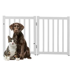 Freestanding Dog Gate - 2-Panel Foldable Indoor Pet Fence - 40x24-Inch Wood Dog Gate for Stairs, Hallways, or Doorways by PETMAKER (White)