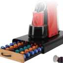 Flagship Coffee Pod Holder for Nespresso Originalline Capsule Holder Drawer Pod Storage Drawer 60 Capacity, Black Metal & Bamboo Coffee Drawer