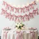 2 Strings 16PCS Pink Bow Garland Banner Decorations, Pre-Strung Satin Ribbon Bows for Birthday, Baby Shower, Bridal Shower, Coquette Girls Room, Bow Themed Party, Wedding, Christmas Tree Decorations