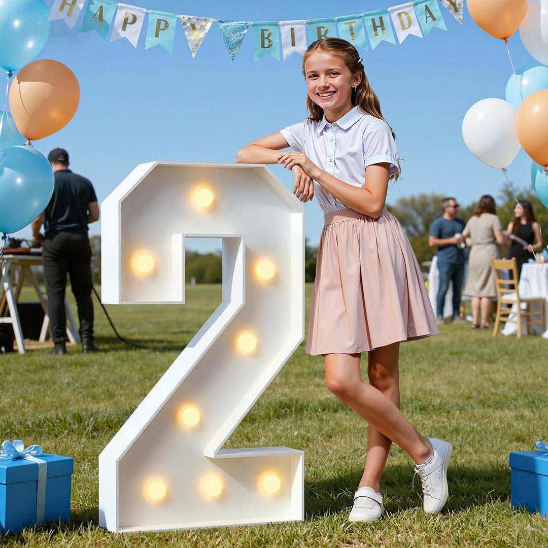 imprsv Plastic Marquee Numbers 3FT Light Up Numbers 2 for 2nd 21st Birthday Party Decor, Large Outdoor Light Up Sign 2 for Anniversary Decorations Party Backdrop