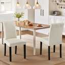 VECELO Upholstered Dining Chairs Set of 2, Modern Fabric and Solid Wood Legs & High Back for Kitchen/Living Room- Beige