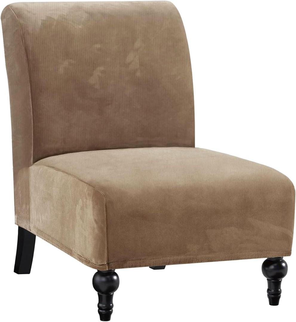 H.VERSAILTEX Armless Accent Chair Covers Thick Striped Velvet Armless Chair Slipcovers High Stretch Chair Covers for Living Room Machine Washable Furniture Protector with Elastic Bottom, Camel Striped