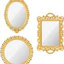 YEXEXINM 3 Styles Vintage Gold Mirror Set Decorative Antique Mirrors for Wall Hanging Vanity Table Mirrors with Stand Resin Frame Retro Mirror for Living Room, Bedroom, Dresser & Photography Decor
