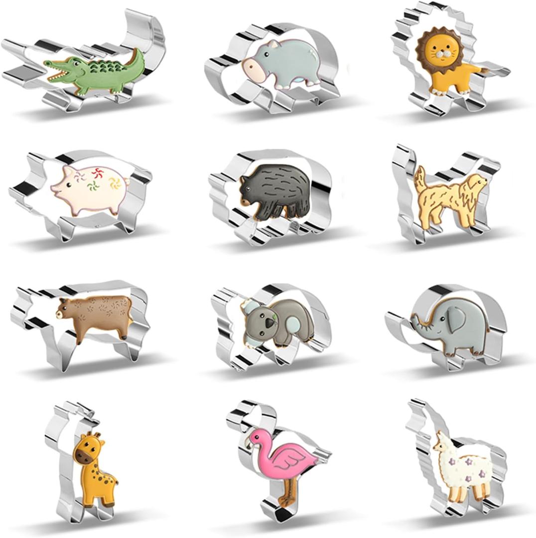 Animal Cookie Cutters for Kids, Safari Zoo Animals 12 PCS Cookie Cutters Set with Lion, Giraffe, Hippo, Panda, Koala, Elephant, Dog, Crocodile, Flamingo etc. (Gift Box)