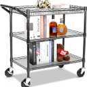 YNN Black Utility Rolling Cart,990Lbs 3 Tier Heavy Duty Metal Cart with Wheels & Handle NSF Wheeled Cart 31" D x 18" W x 33" H for Bedroom, Bathroom, Kitchen,Garden,Decor,Serving