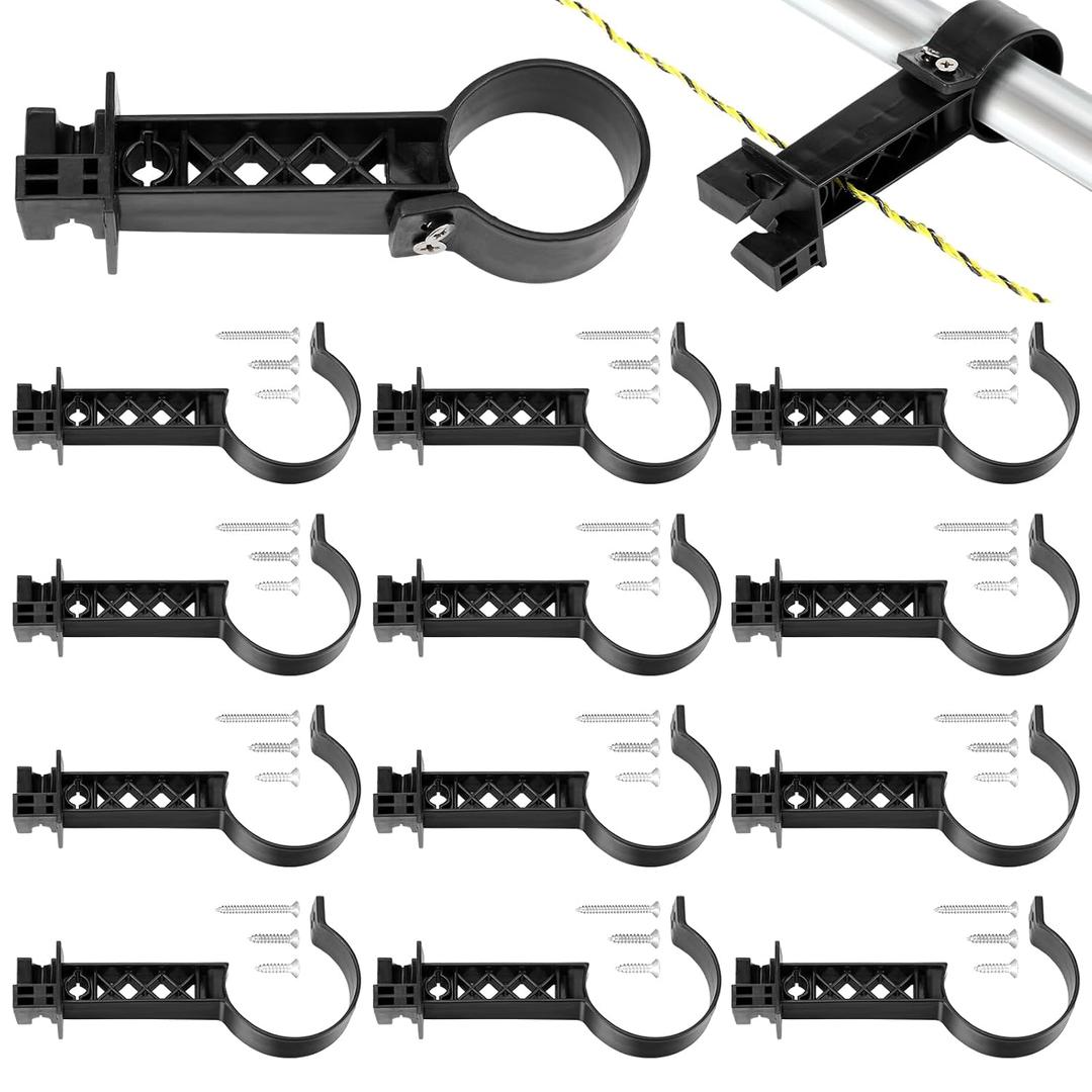 Pangda 12 Pcs Pipe Clamp Insulators Electric Fence T Post Insulators Tube Post Holds Conductors Mounted Hole Panels for Electric Fence Wire for Round Tubing (Black)