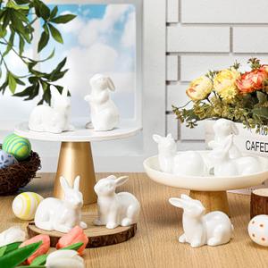 Nuenen 8 Pcs Easter Bunny Decorations Mini Ceramic Rabbit Figurine Decor Vintage Bunny Figurine 3.5 Inch Spring Easter Porcelain Modern Home Decor for Living Room, Bedroom, Office Desktop(White)
