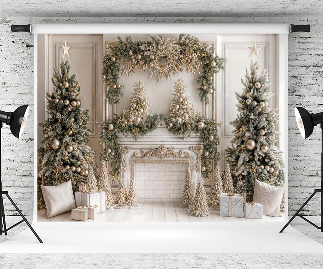 Kate 75ft Christmas Backdrop Photography Winter Indoor Christmas Tree Gift Background Xmas Family Gathering Decoration Banner Photography Studio Party Photos Video