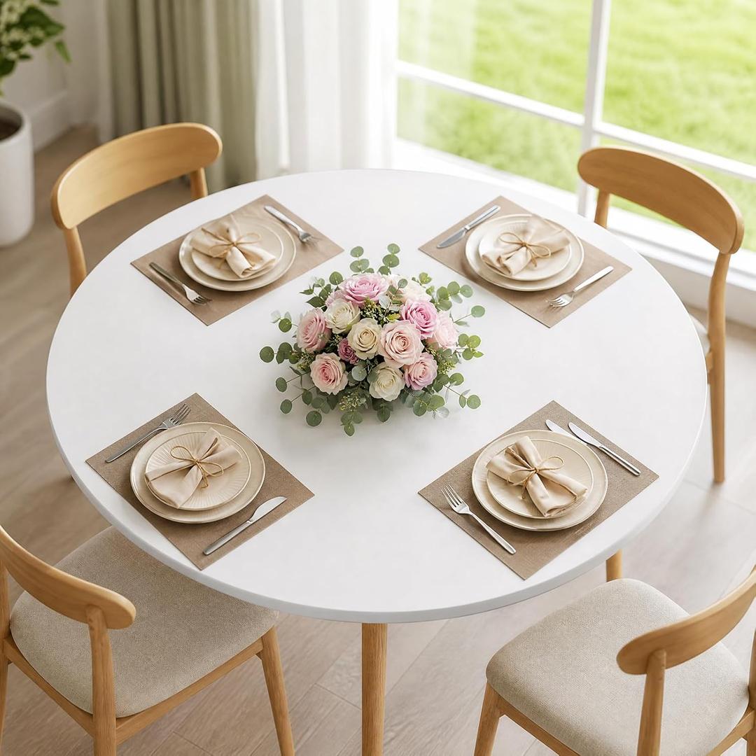 BDDC Fitted Round Table Cover - Fits 45"-56" Diameter Round Tables, Stretchy Spandex White Tablecloth, Washable & Wrinkle-Resistant Tablecloth for Indoor/Outdoor Picnics, Patios & Events