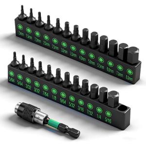 SWANLAKE 26-Piece Hex Head Allen Wrench Drill Bit Set, 1/4" Hex Shank Quick Change Bit Holder, Metric (1.5mm - 8mm) and SAE (5/64" - 5/16"), S2 Steel Hex Bits Set