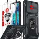 LeYi Compatible for Samsung Galaxy S20 FE 5G Case: [NOT FIT S20] Galaxy S20 FE Case with Slide Camera Cover + [2 Packs] Tempered Glass Screen Protector, Military-Grade Phone Case with Kickstand, Black