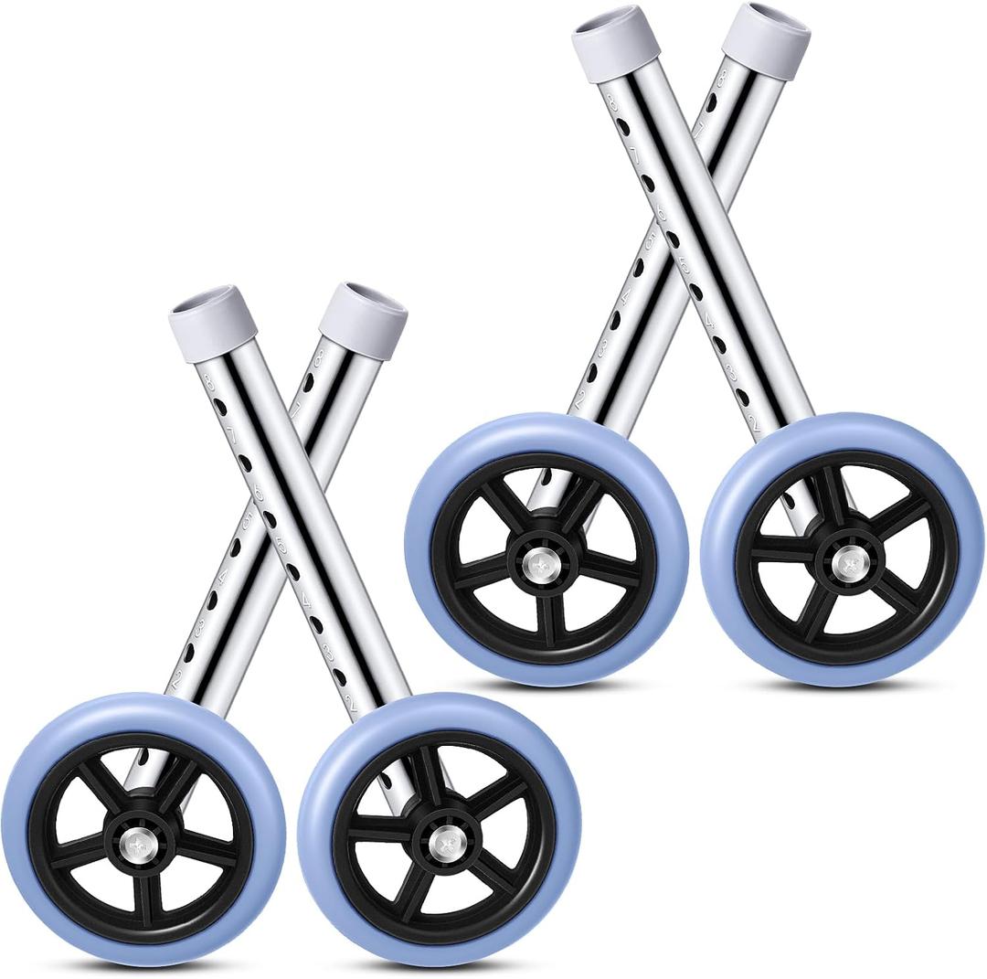 Tallew 4 Pack Universal Walker Wheels, 5 Inch Replacement Wheels for Seniors Walkers, 8 High Adjustment Replacement Feet Parts
