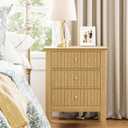 Fluted Nightstand, Farmhouse Night Stand with 3 Drawers, Mid Century Modern Side Accent Table,Bedside End Table for Bedroom, Living Room, Oak