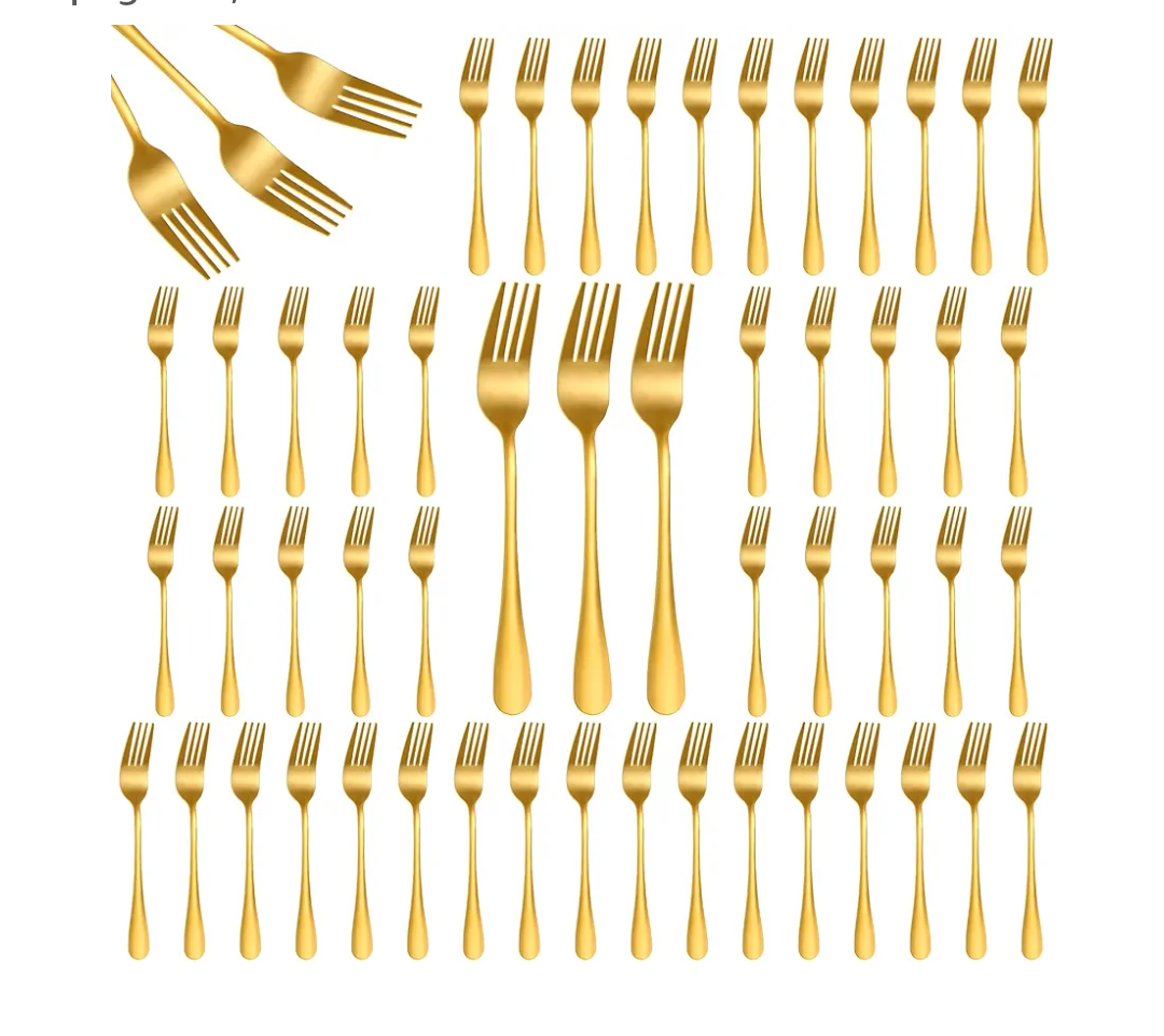 50Pcs Gold Stainless Steel Dinner Forks 8 Inch, Cutlery Forks, Metal Forks for Home, Restaurant, Kitchen, Dishwasher Safe Suitable for Salad, Dessert, Beef Steak, Spaghetti, Mirror Polished