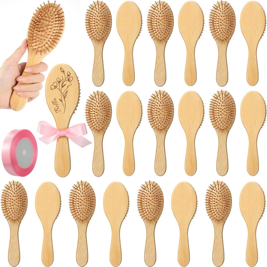 24 Pcs DIY Bamboo Wooden Hairbrush for Gift Bulk Wooden Paddle Hair Brush for Massaging Scalp Thick Thin Curly and Dry Hair Women and Men Travel Engraving Gift Wedding