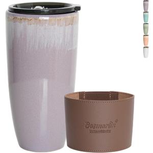 Bosmarlin Ceramic Travel Coffee Cup with Lid, 21 oz, Portable Coffee Mug for Car Cup Holder, Microwave Safe, Reactive Glaze (Deep Purple)
