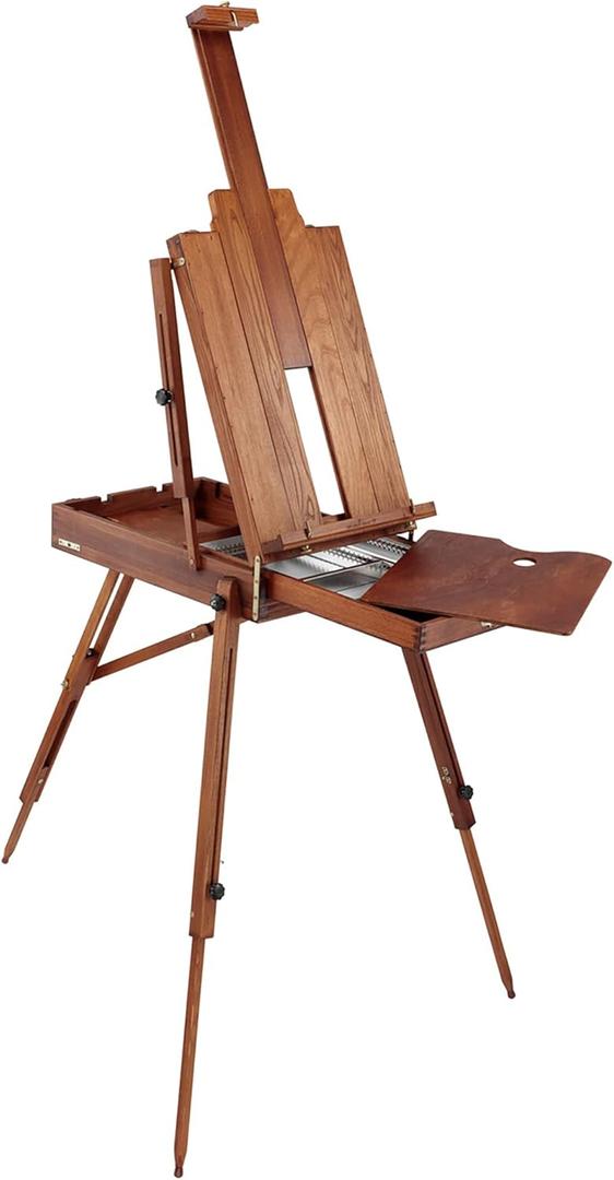 Creative Mark Safari II Deluxe Easel - French Style for Plein Air Painting, Elmwood with Walnut Finish, Holds Canvas Up to 39", Sliding Mast, Fully Divided Sketch Box, 12" x 16" Palette, 12 lbs
