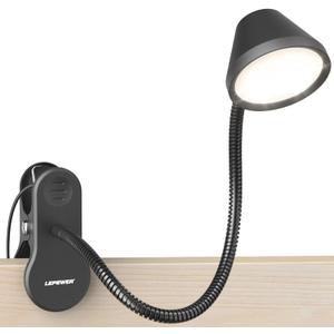 LEPOWER Clip on Light, Dimmable Book Light for Reading in Bed, 300LM Clip on Lamp, 5 Color Temperatures Clamp Light, Night Light Mode, Timer Setting, 2%-100% Brightness, for Bed, Headboard, Black