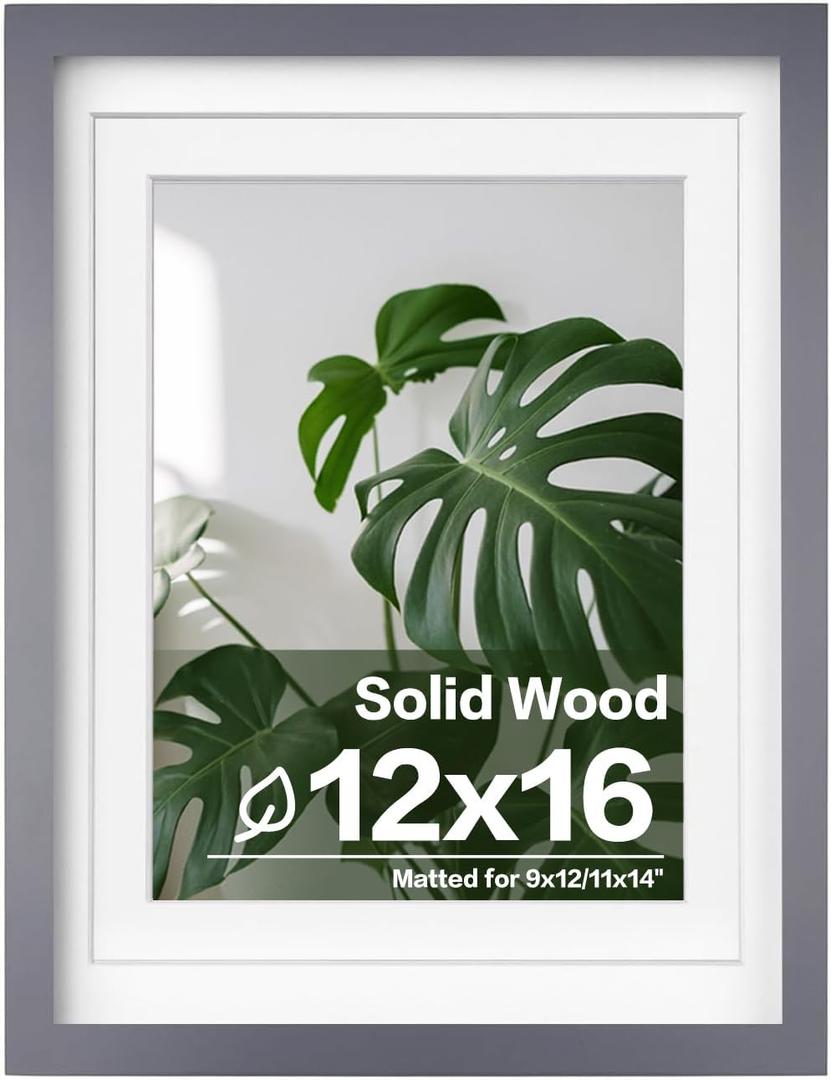 Egofine 12x16 Picture Frames with Plexiglass, Display Pictures 9x12/11x14 with Mat or 12x16 Without Mat for Wall Mounting,Dark Grey