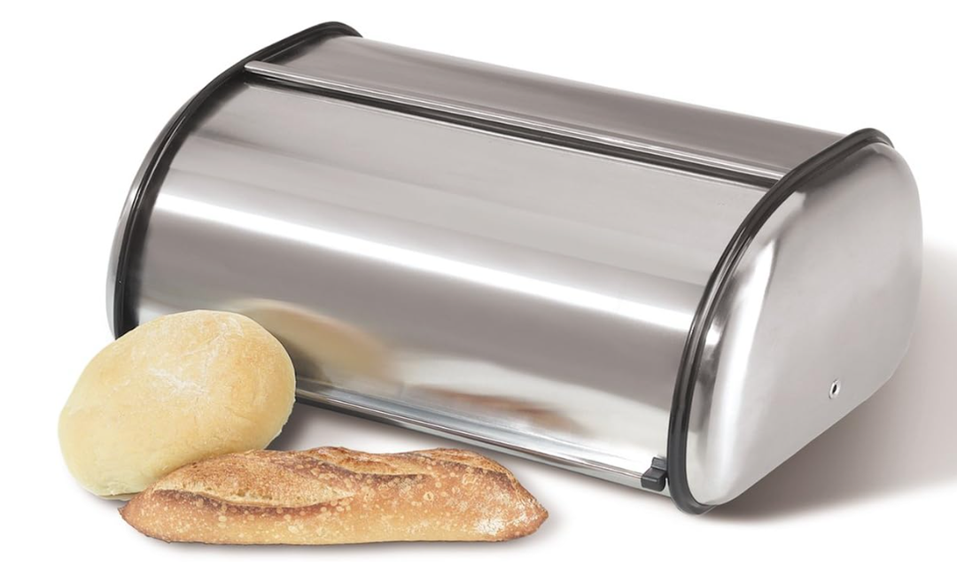 Oggi Stainless Steel Roll Top Bread Box for Kitchen Countertop with Stainless Steel Lid  Fits Multiple Large Loaves of Bread and Other Freshly Baked Goods Including Cookies, Bagels, Muffins