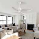52" Tropical Ceiling Fans with Lights, Indoor Palm Leaf Ceiling Fan with Light and Remote for Living Room Bedroom, ABS Blades, Dimmable LED Lights, 6 Speeds, Adjustable Height-White