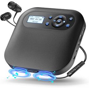 Desobry CD Player Portable Bluetooth CD Player with Speakers and FM Transmitting Portable CD Players Rechargeable for Home Small Player for car with LCD Screen Anti-Skip Backlight Design Upgraded (Black)