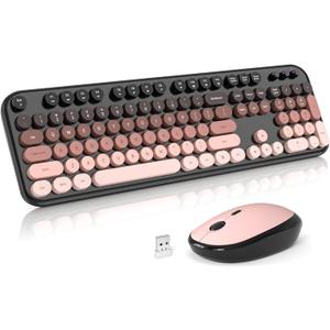 Wireless Keyboard and Mouse, SQMD Colorful Typewriter Retro Keyboard with Round Keycaps, 2.4GHz USB Full-Size Keyboard and Mouse Set for Mac PC Desktop Laptop-BlackBerry Gradient