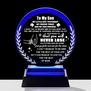 Son Gifts from Mom Dad To My Son Gifts Crystal Plaque Keepsakes with Colorful Base Meaningful Crystal Gifts for Adult Son Birthday Fathers Day Christmas Graduation Wedding Gifts for Son