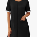 Ekouaer Women Zip Up Robe Lightweight Housecoats with Pockets Knee Length Short Bathrobes Soft Nightgown Size 2XL