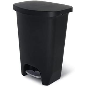 Glad 13 Gallon Trash Can | Plastic Kitchen Waste Bin with Odor Protection of Lid | Hands Free with Step On Foot Pedal and Garbage Bag Rings, Black