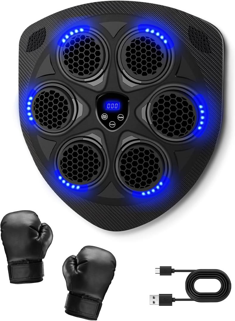 Music Boxing Machine, Interactive Punching Trainer with Boxing Gloves, Large Size Wall Mounted Electronic Boxing Target for Adults Kids, 15 Modes & 15 Speeds