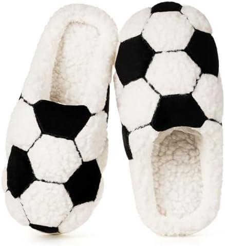 KUKTO Womens Mens Ball Sports Slippers Winter Warm Plush Lined House Shoes Memory Foam Cozy Slip On Indoor Home Bedroom Slippers with Non Slip Sole 11-11.5 Women/9-9.5 Men