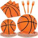 96 Pcs Basketball Party Plates and Napkins Set, Basketball Birthday Party Decorations for Boy Serves 24 (Orange)