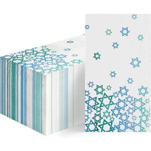Horaldaily 100 Hanukkah Disposable Paper Decorative Guest Napkins, Judaic Stars Blue Hand Towel for Party Lunch Dinner Kitchen Bathroom