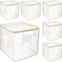 Abbylike 6 Pcs 12'' Zippered Clear Plastic Storage Bags with Label Pocket and Handles Plastic Storage Bins Clear Moving Bags Waterproof Organizers Tote Bins for Closet Sheet Clothes Packing(Beige)