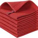 Homaxy 100% Cotton Waffle Weave Kitchen Dish Cloths, Ultra Soft Absorbent Quick Drying Dish Towels, 12 x 12 Inches, 5-Pack, Brick Red