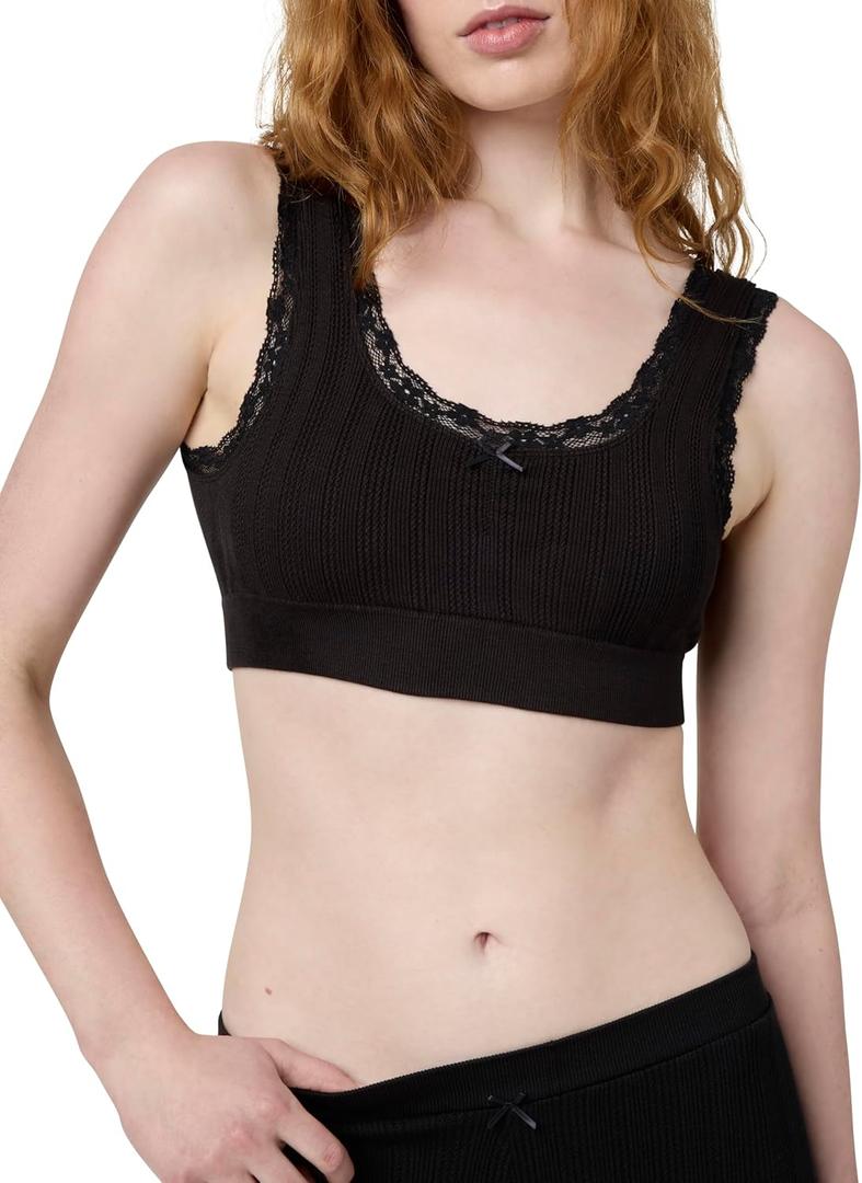 Florence by Mills Women's Villa Collection Pointelle Bralette (X-Large, Black)