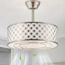 Silver Fandelier Ceiling Fan with Light, 20" Caged Silver Chandelier Ceiling Fans with Lights Remote Control, Fabric Mid-Century Modern with 6 Speeds for Bedroom, Nursery, Living Room.