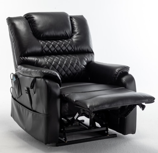 Oversized 25in Wide Recliner Chair, 180° Lying Flat Adjustable Lift Chairs with Heated and Massage for Heavy Duty, Adults, Elderly, Max 400lbs, Black