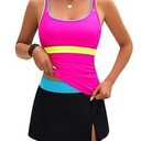 BMJL Women's Tankini Swimsuits Tummy Control Two Piece Bathing Suit Modest Swim Skirt Color Block Swim Suits 2026 (XX-Large, Pink)