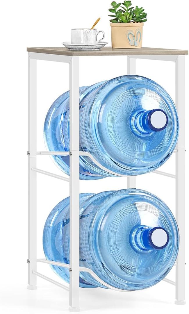 Water Jug Holder 5 Gallon Water Bottle Holder With Top Shelve 2 Tier Water Cooler Storage Rack Heavy Duty Water Dispenser Stand for Kitchen Living Room Office Grey