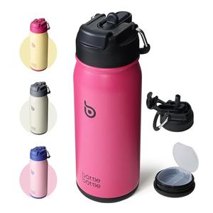 BOTTLE BOTTLE 16 oz sports water bottle stainless steel insulated kids water bottle with straw and pills holder for gifts and school (viva magenta)